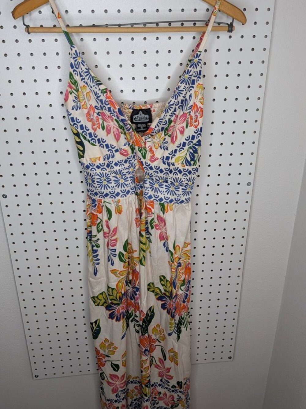 Floral Smocked Midi Dress Festival Tropical Boho Cottagecore Center Cutout
